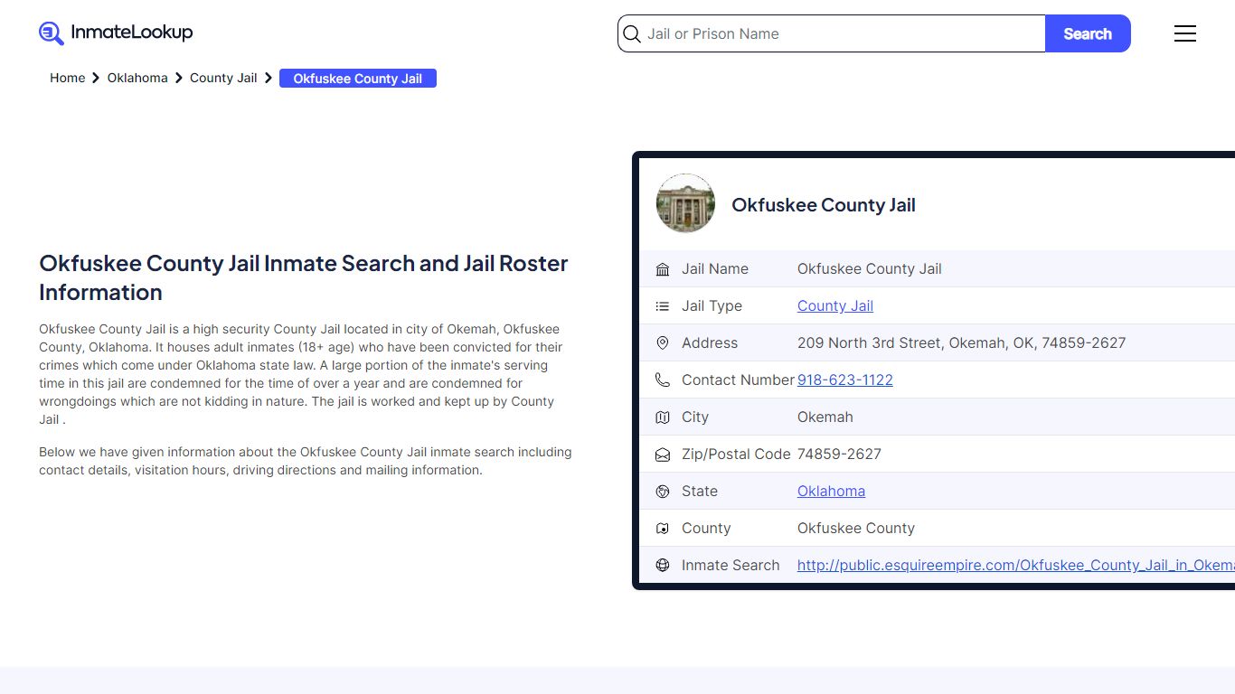 Okfuskee County Jail Inmate Search - Okemah Oklahoma - Inmate Lookup
